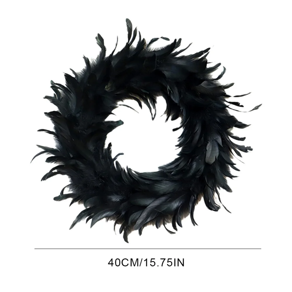 Couronne de plumes noires naturelles avec oeil, décoration d'Halloween, décor de fête, autre couronne, maison, fournitures de festival