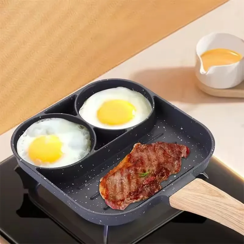 1pc 2 Hole Frying Pot Pan Thickened Omelet Pan Non-Stick Egg Pancake Steak Pan Cooking Egg Ham Pans Breakfast Maker Cookware Pan