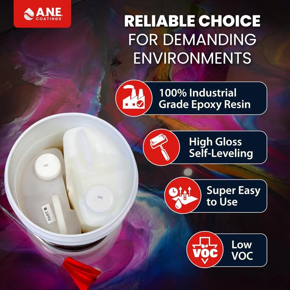 مجموعة راتنجات الإيبوكسي ذاتية التسوية - مجموعة أدوات إيبوكسي لأرضية المرآب تتنشر بشكل سلس. متين - شفاف #3