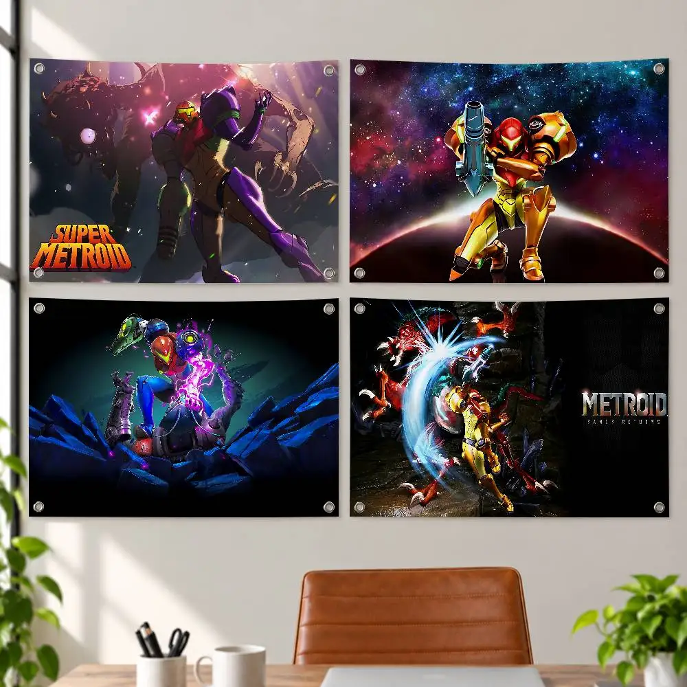Video Game Metroid Aesthetic Wall Tapestry Flag Printed Wall Hanging Living Room Party Outdoor Decor