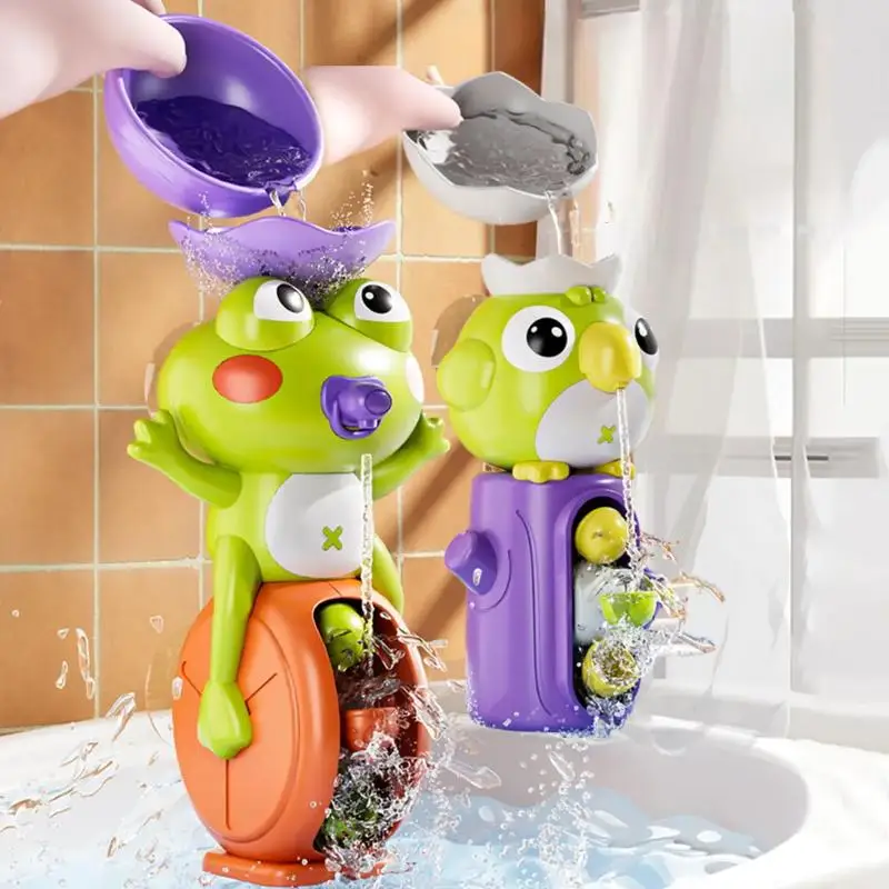Waterwheel Bath Toy for Children Colorful Frog Bird Water Play Educational Shower Game for Baby Bathtub Entertainment