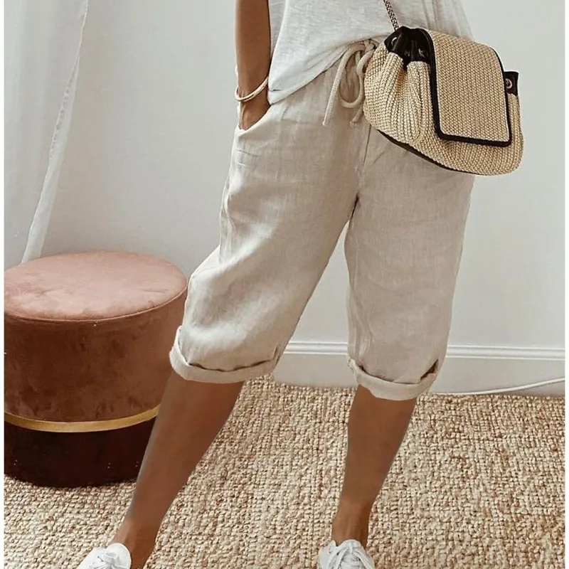 Women's Five-point Pants Spring and Summer New Pocket Elastic Casual Pants Women's Pants