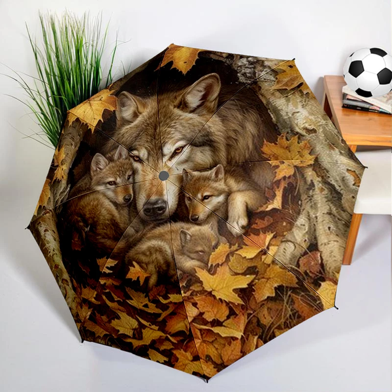 

1PC Forest Wolf Family Umbrella Automatic Open/close, Sturdy Iron Frame & 8-Rib Struct, Umbrella for Women & Men, Christmas Gift
