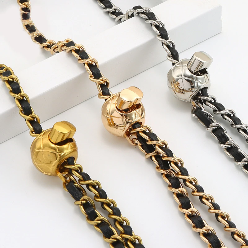 120cm Adjustable Bag Chain Replacement Golden Ball Crossbody Handbag Straps Leather&Metal Shoulder Bag Chains Bag Accessories