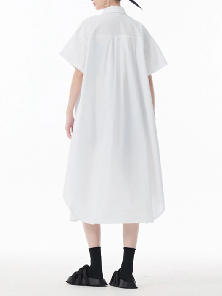 Yermora feminino branco emendado malha babados botão vestido casual lapela manga curta solta fashoin maré primavera verão 2025 novo