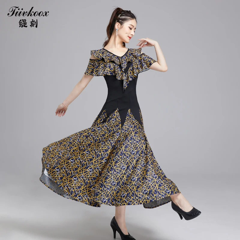 

X5011 Lady Modern Dance Skirt Women's New Latin Dance Costumes Girls Waltz Ballroom Dance Short Sleeve Plus Size
