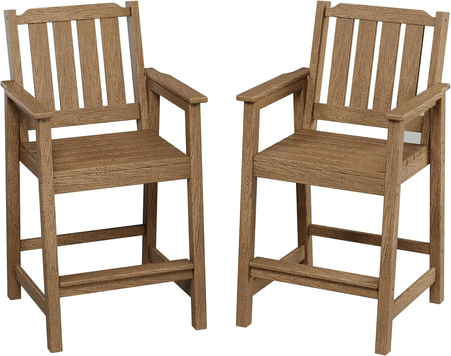 Outdoor Patio Bar Height Chair Set of 2, All-Weather HDPE Ba