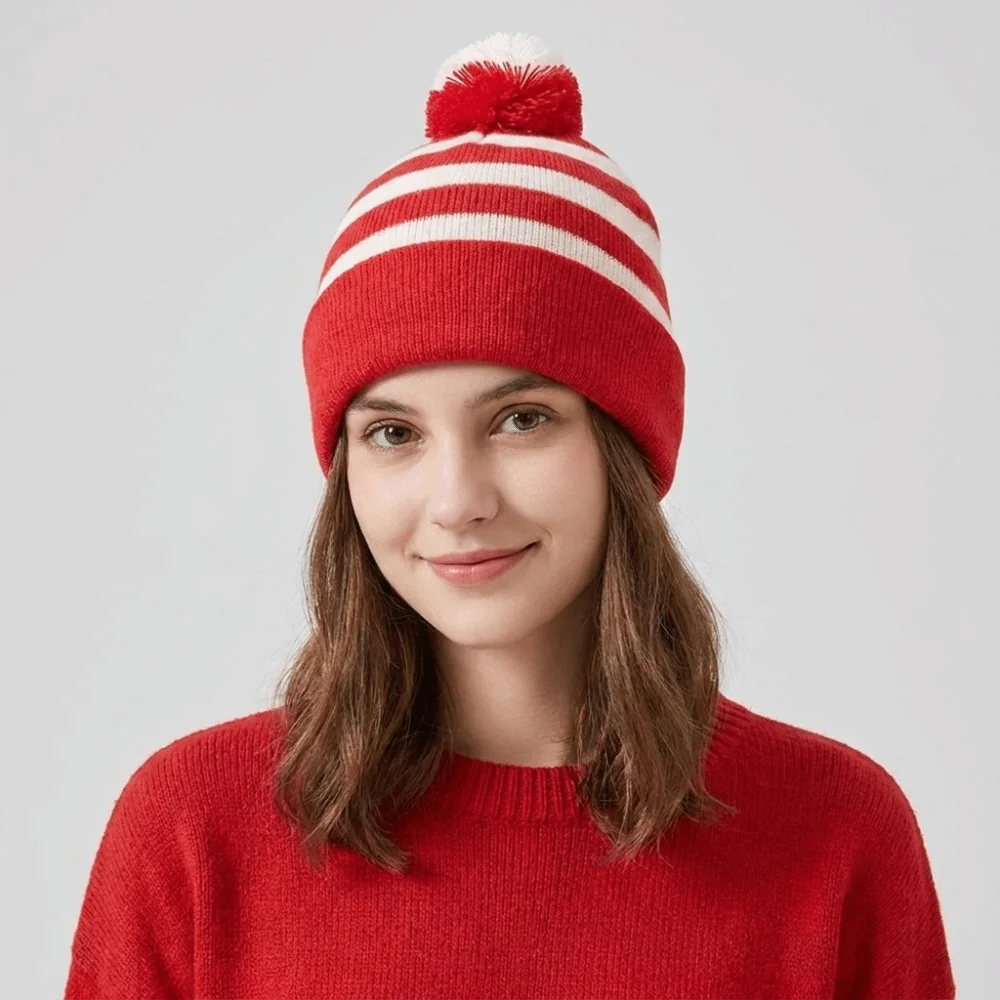 Fashion Merry Christmas Hat Christmas Knitted Hat Green Red Crochet Santa Beanie Hat Korean Style Warm Striped Hat Female/Girls