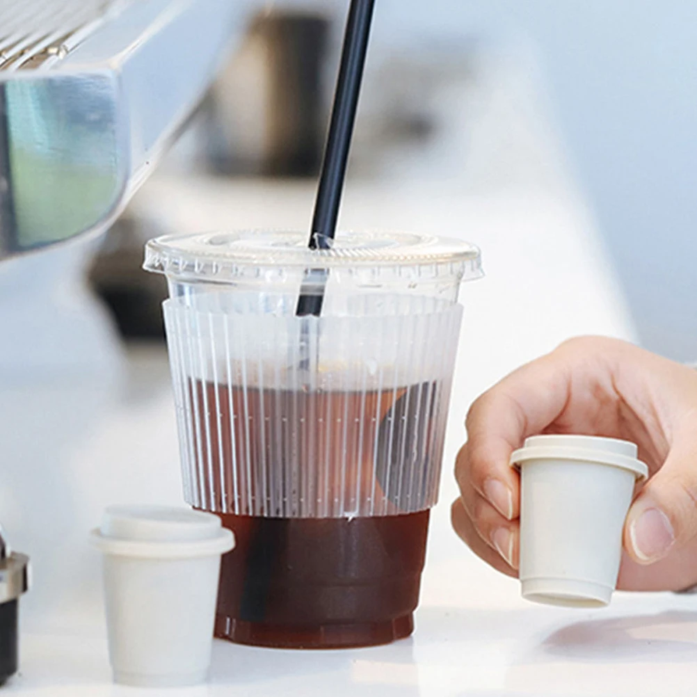 100-個のプラスチックカップスリーブ耐熱断熱コーヒー用品耐久性のあるドリンクスリーブプロテクターコーヒースリーブ