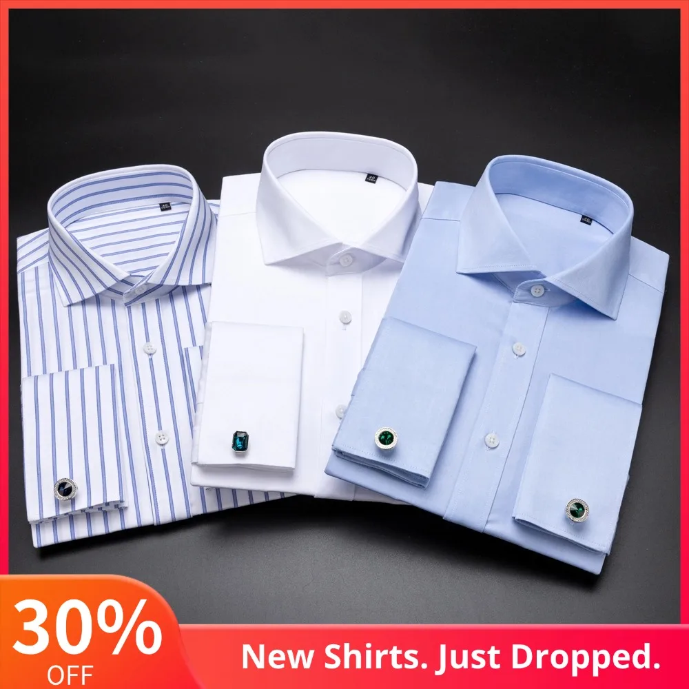 Men's Non-Iron Windsor Collar French Cuff Dress Shirt with Cufflinks, 100% Cotton Premium Tuxedo Shirt for Prom Party Wedding