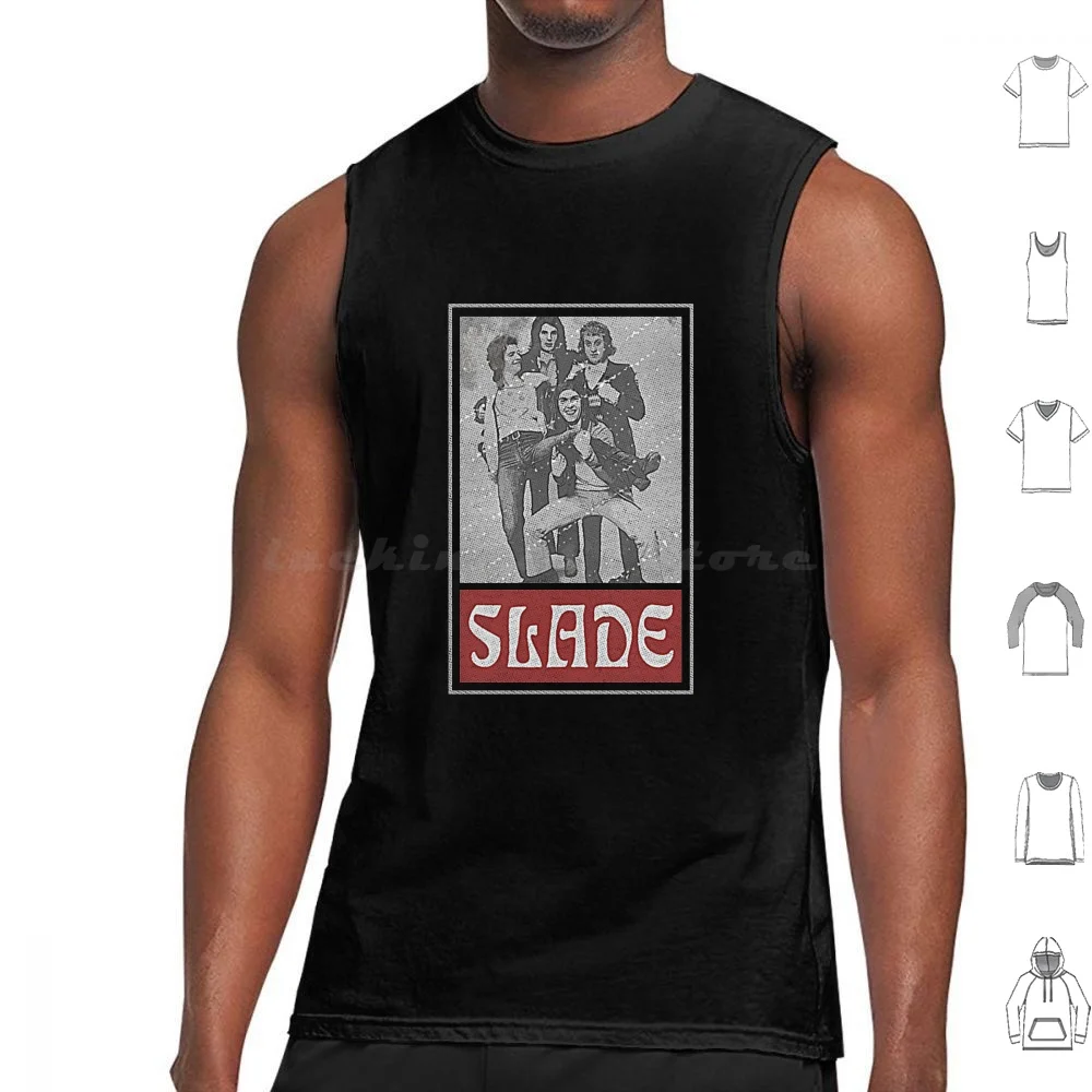 Slade 70s Retro Style Banner Fan Art T-Shirt Tank Tops Print Cotton Slade 1970 1970s 70s Band British Classic Pop English