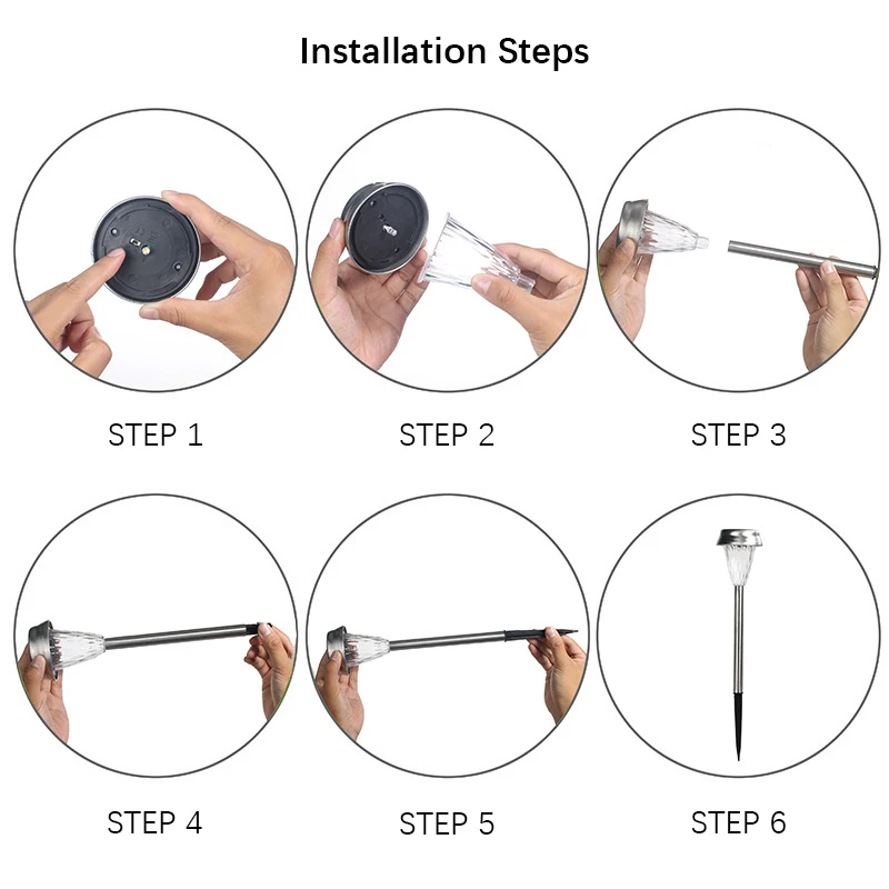 6PCS LED Solar Outdoor Light IP65 Waterproof Lawn Lamp Decoration Landscape Lighting for Courtyard Terrace Path Porch Garden Dec