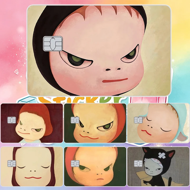 DIY Yoshitomo Nara Style Art Debit Credit Card Sticker Aesthetic Grumpy Cute Character Painting Bank Card Skin Film Cover Decals