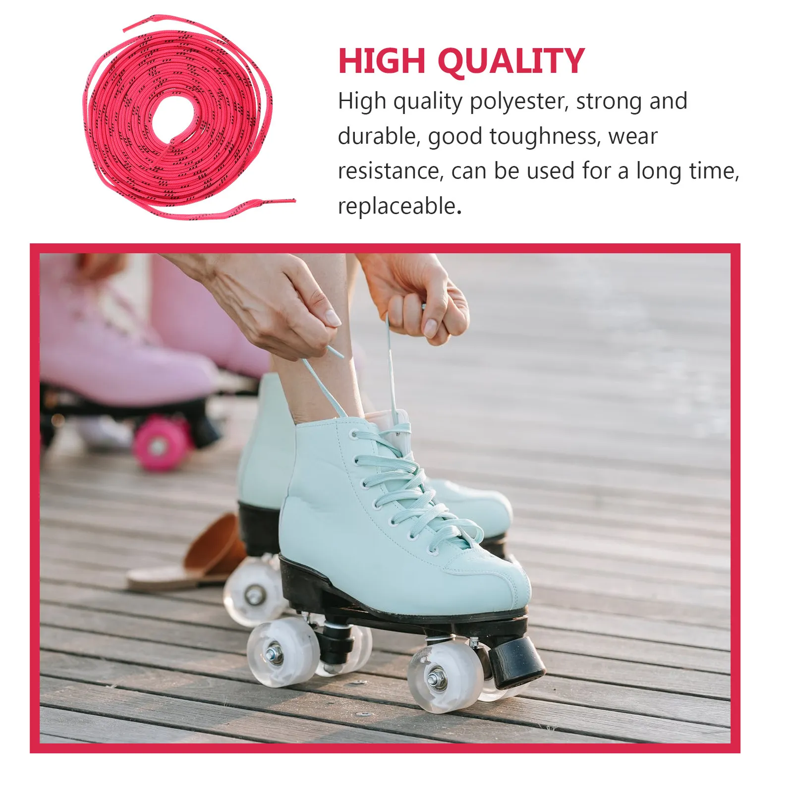 

1 пара полиэстеровых шнурков для коньков и роликовых коньков, вощеные, цветные, модные, прочные, с трехслойным наконечником, розовые