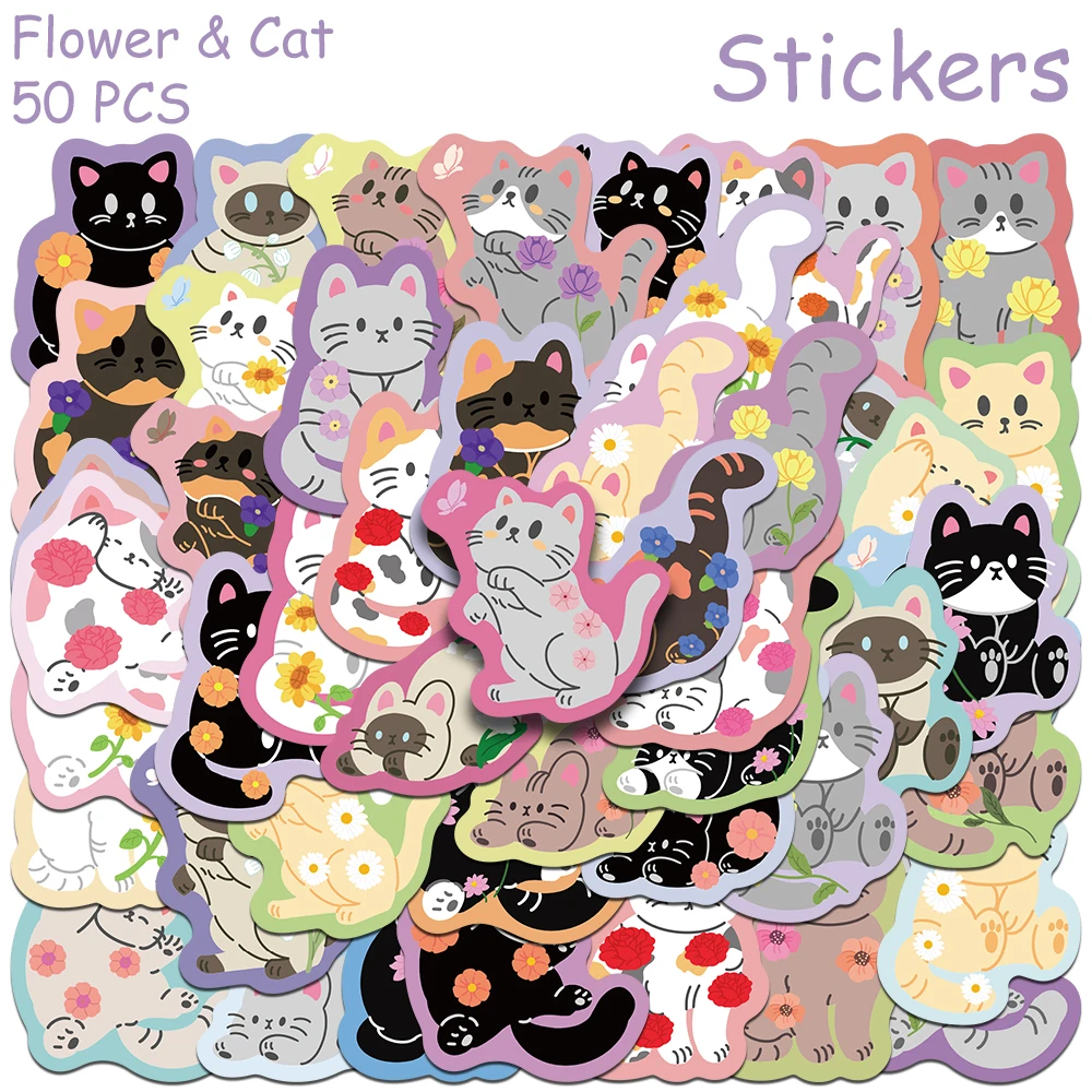 50pcs การ์ตูนแมวน่ารักสติ๊กเกอร์สําหรับแล็ปท็อปสมุดภาพกระเป๋าเดินทางกีตาร์หมวกกันน็อก DIY Graffiti ความงามสติกเกอร์ของขวัญสร้างสรรค์