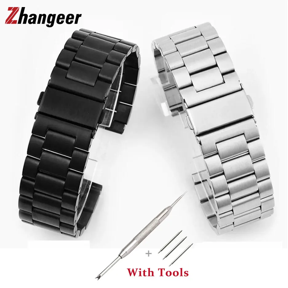 16mm 18mm 20mm 22mm 24mm Stainless Steel Watch Strap Replacement for Universal Waterproof Watch Bracelet Accessories with Tool
