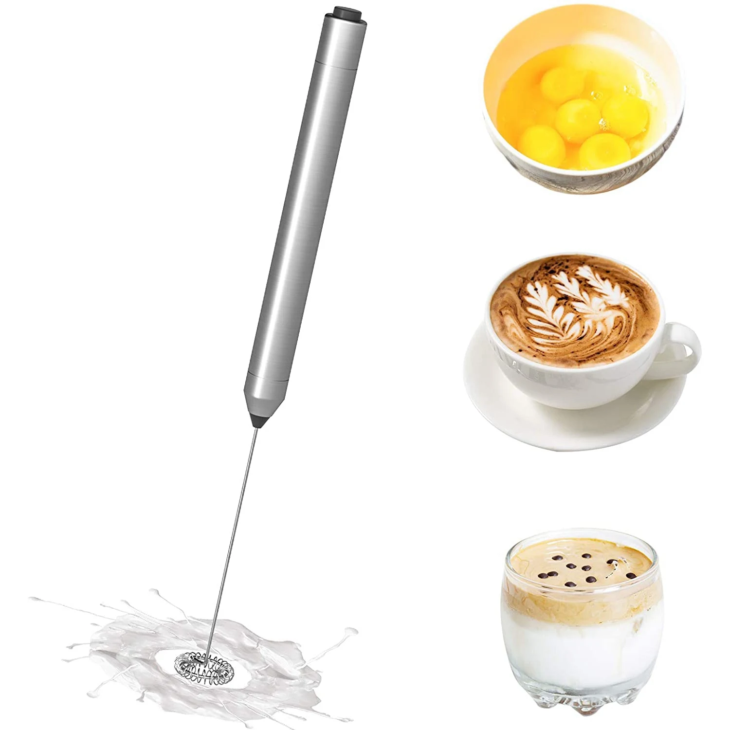 Handheld Milk Frother Bateria, Mini misturador, Fabricante de espuma elétrica, Espuma de leite de aço inoxidável para café