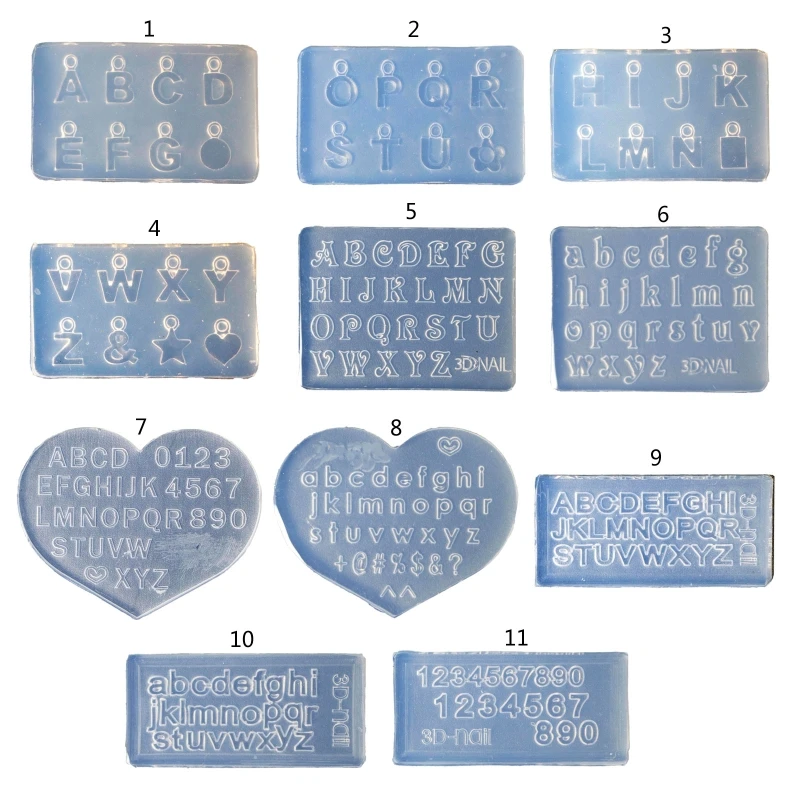 652f mini letras números 3d decorações da arte do prego uv cristal epóxi molde ornamentos unhas molde silicone diy jóias