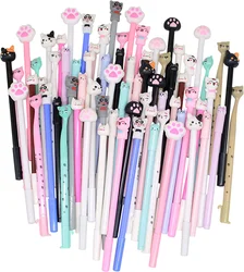 50 Pcs Cute Cartoon Novelty Gel Ink Cat Pens Writing Pens 0.5 Mm Black Ink Fun Kawaii Bulk for Kids Office School Supplies