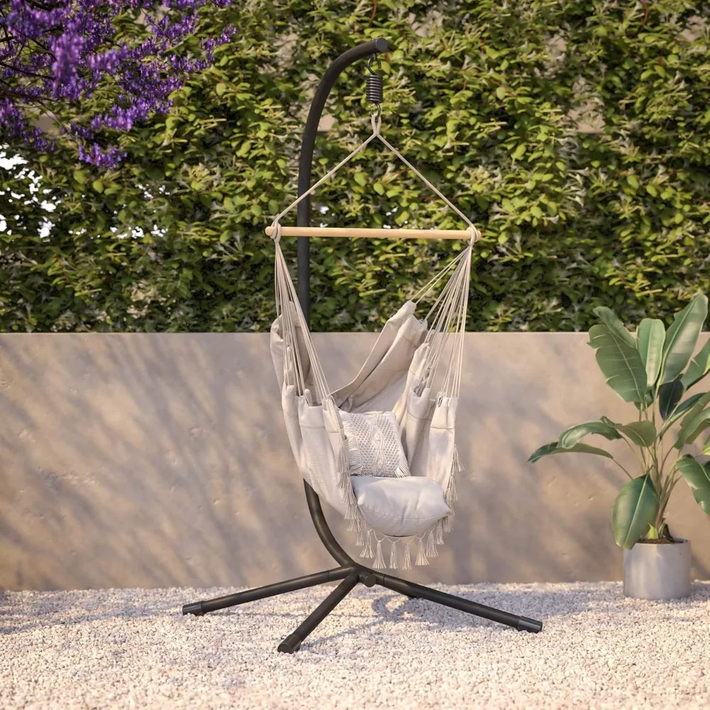 Commercial All-Weather Hanging Hammock Chair C-Stand - Heavy Duty Steel Offset Base - Included Hardware - 360 Degree Rotation