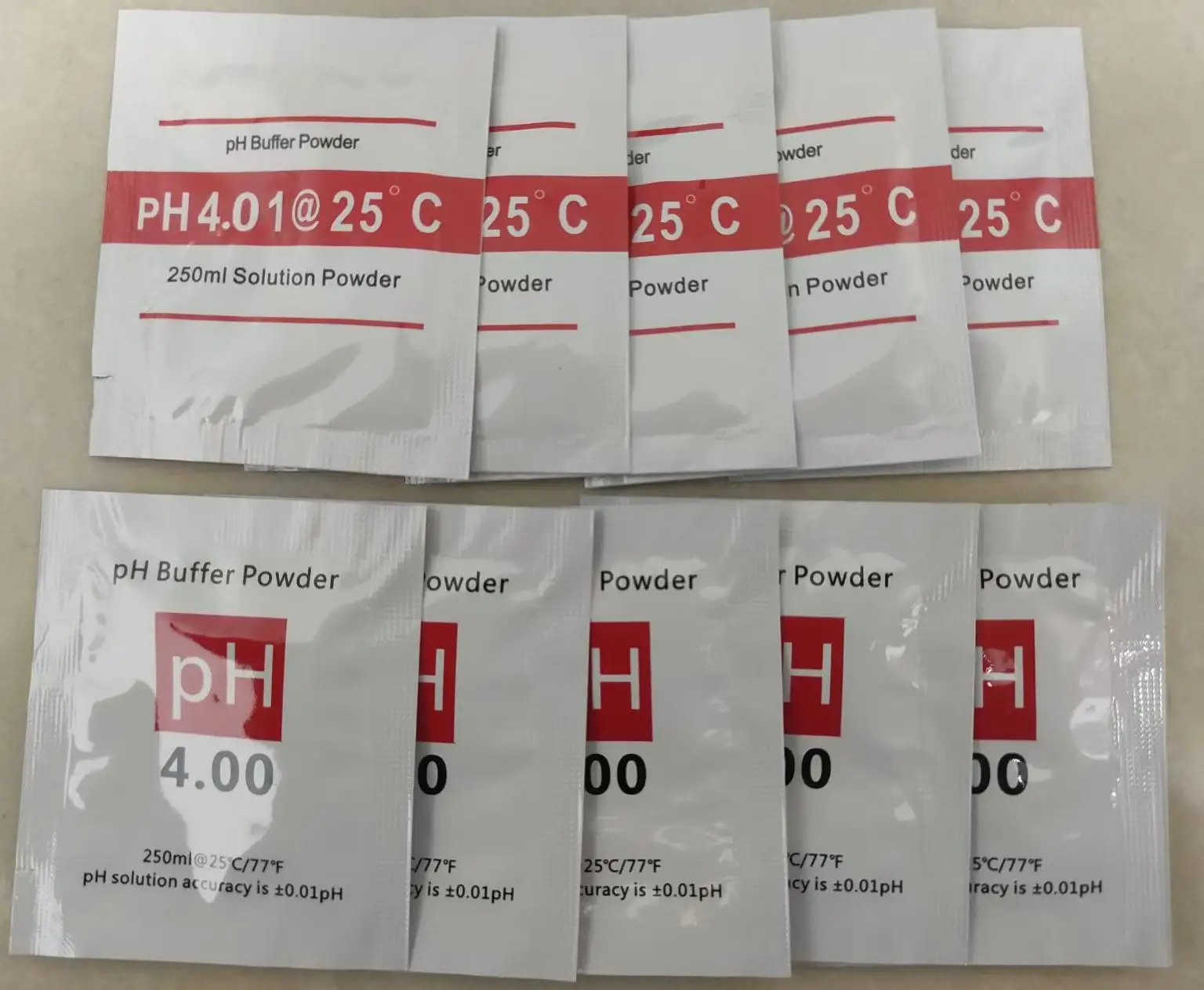 10 unids/lote 4,00 4,01 6,86 9,18 medidor de PH punto de calibración PH tampón medida en polvo solución de calibración para medidor de prueba de PH