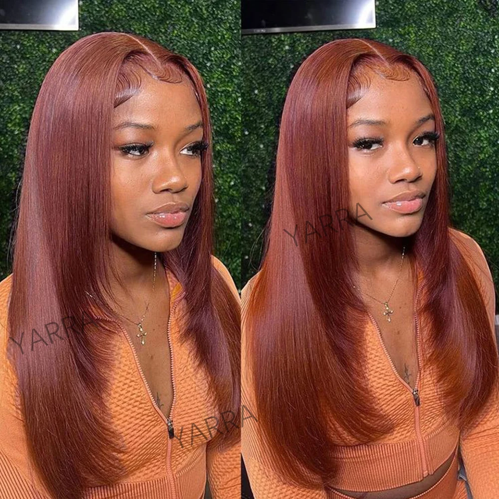 Reddish Brown 13x6 Lace Frontal Wigs Straight 100% Human Hair Wigs Colored 33 Glueless HD Transparent Pre Plucked Wigs For Women