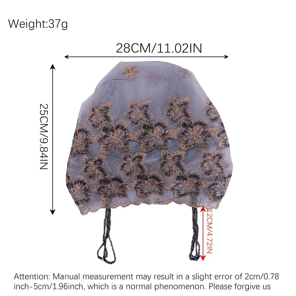 Floral Pattern Lace Headband Cap Lace Texture Breathable Fashion Headpiece Lightweight Adjustable Daily Hair Covering Daily Wear