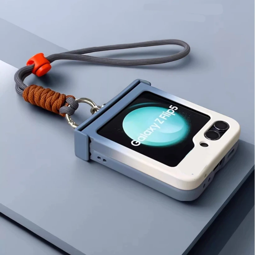 Etui z gradientowym zawiasem i paskiem zabezpieczającym przed zgubieniem do Samsung Galaxy Z Flip 5 6 7 7FE Xiaomi Mix Flip 2 do Motorola Razr 70 50 60 ultra — zdjęcie produktu 2