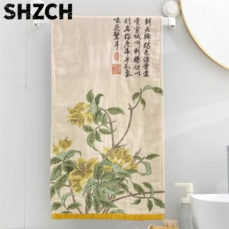 Cotton Linen Adult  Household No Shed Hair Washing Face  Soft Absorbent Adult Large  Flower Patten  ZI778