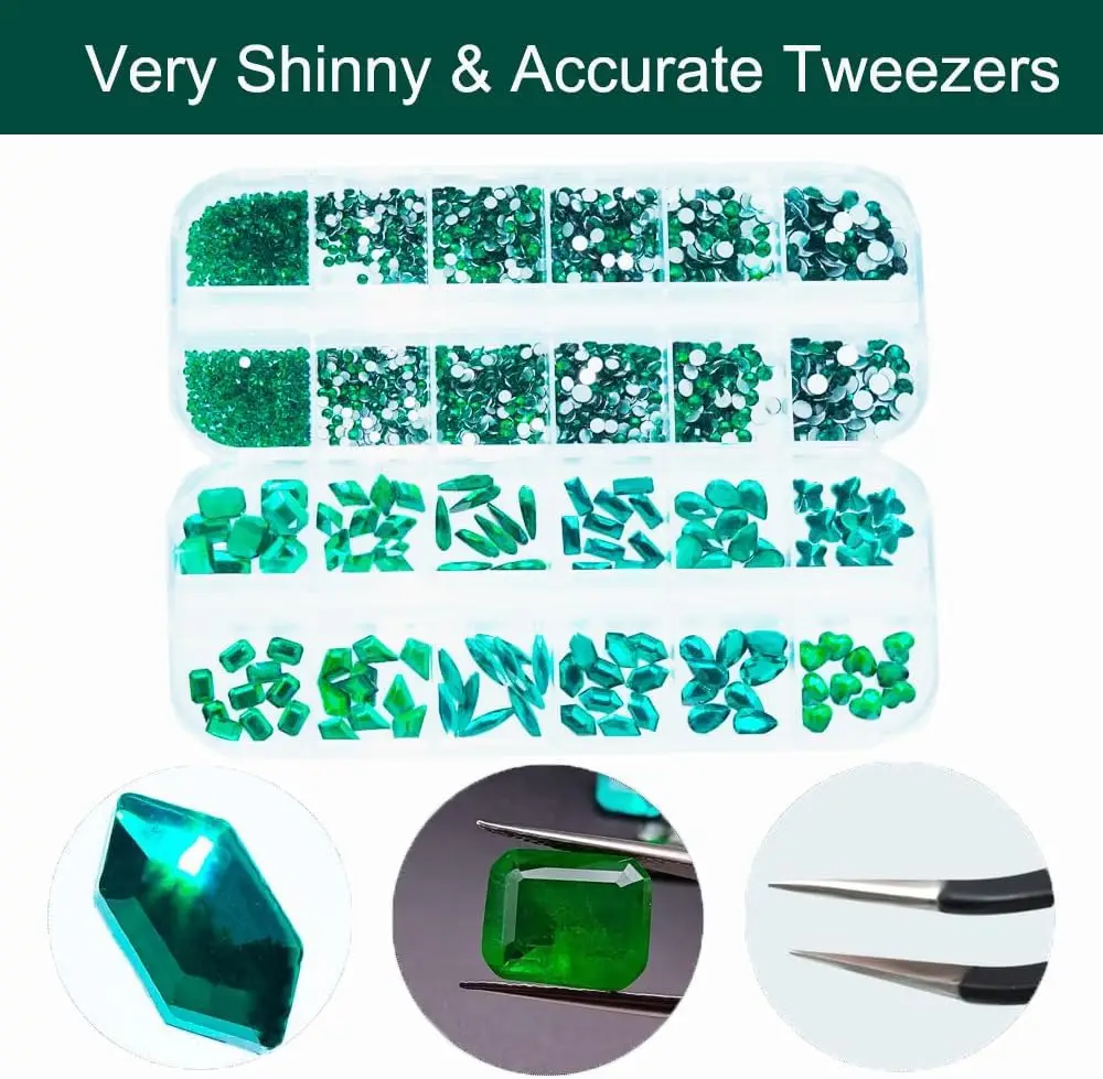 Nail Rhinestones,  Green Nails Art Diamond with 2680 Pcs Gem Stones Beads, Emerald Green Clear Nail  Charm for DIY Decoration