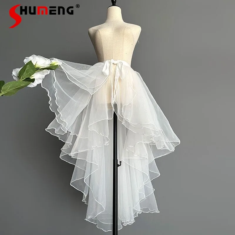 

Japanese Lolita Dance Gauze Skirt Glass Texture One-piece Big Pendulum Mesh Apron Kawaii Medium And Long With Trailing Skirts