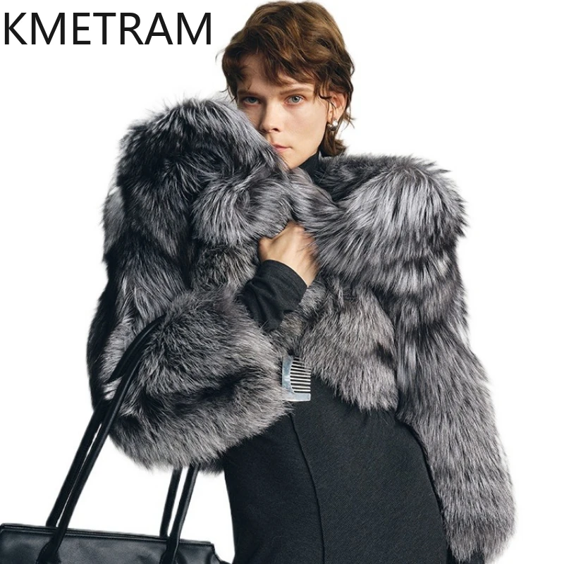 

KMETRAM Natural Silver Fox Fur Coat for Ladies Luxurious Loose Outerwears Winter 2025 New Style Clothing manteaux hiver femme