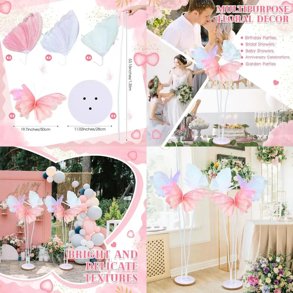 

Гигантский набор бабочек из искусственной марли длиной 5,2 фута с подставкой для свадеб, вечеринок, домашнего и садового декора (розовый, фиолетовый, белый, 6 шт.)