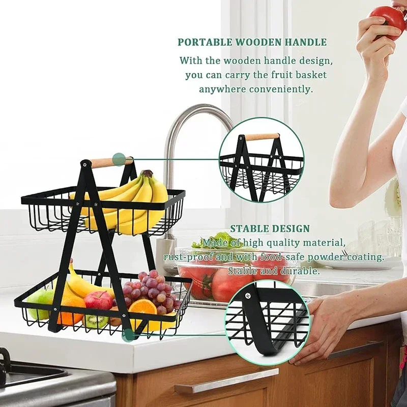 3-Tier Fruit Basket Metal Fruit Bowl Bread Baskets Countertop Vegatable Storage Stand for Kitchen