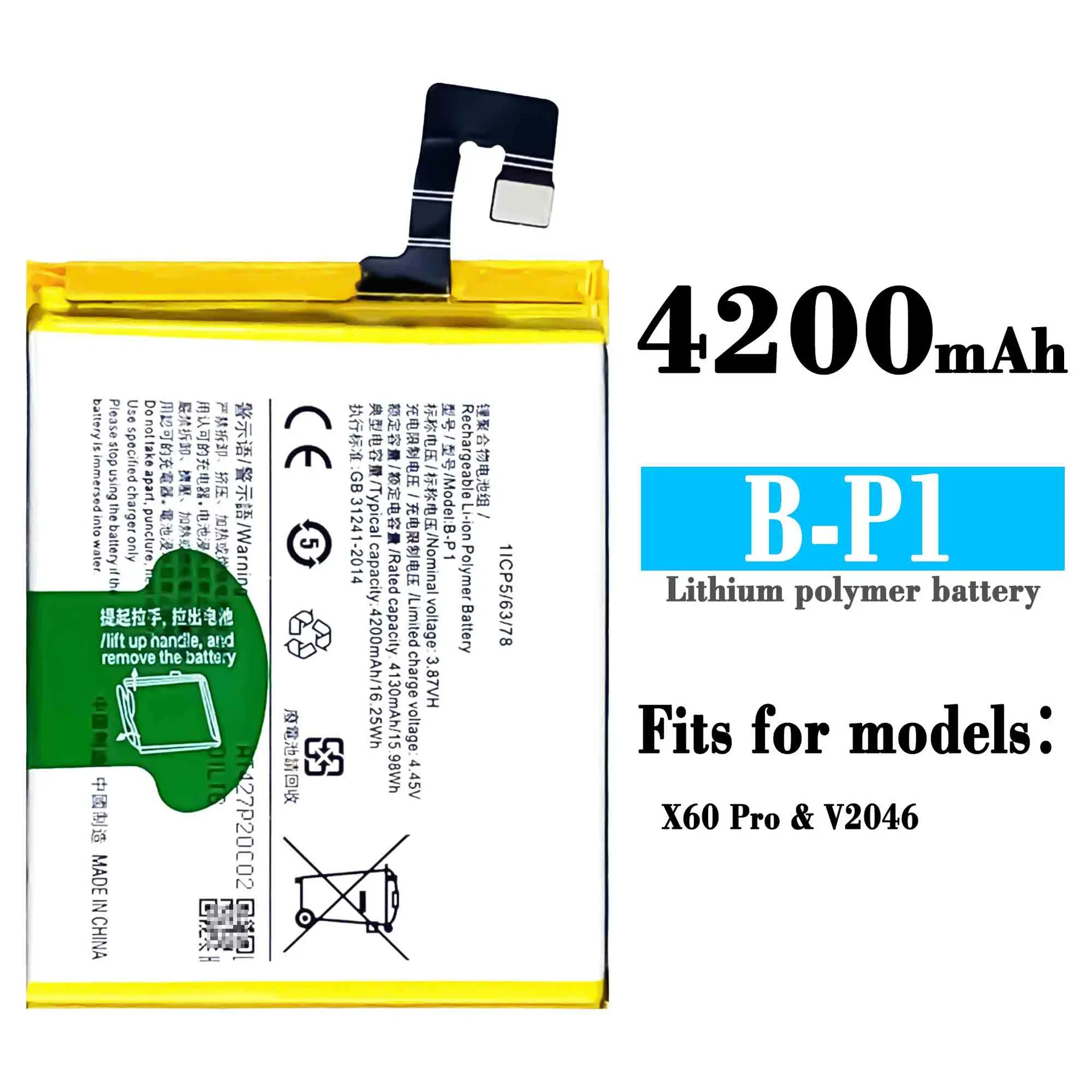 

B-P1 Replacement Battery For VIVO X60 Pro V2046 B P1 Mobile Phone 4200mAh High Quality Built-in Lithium New Batteries