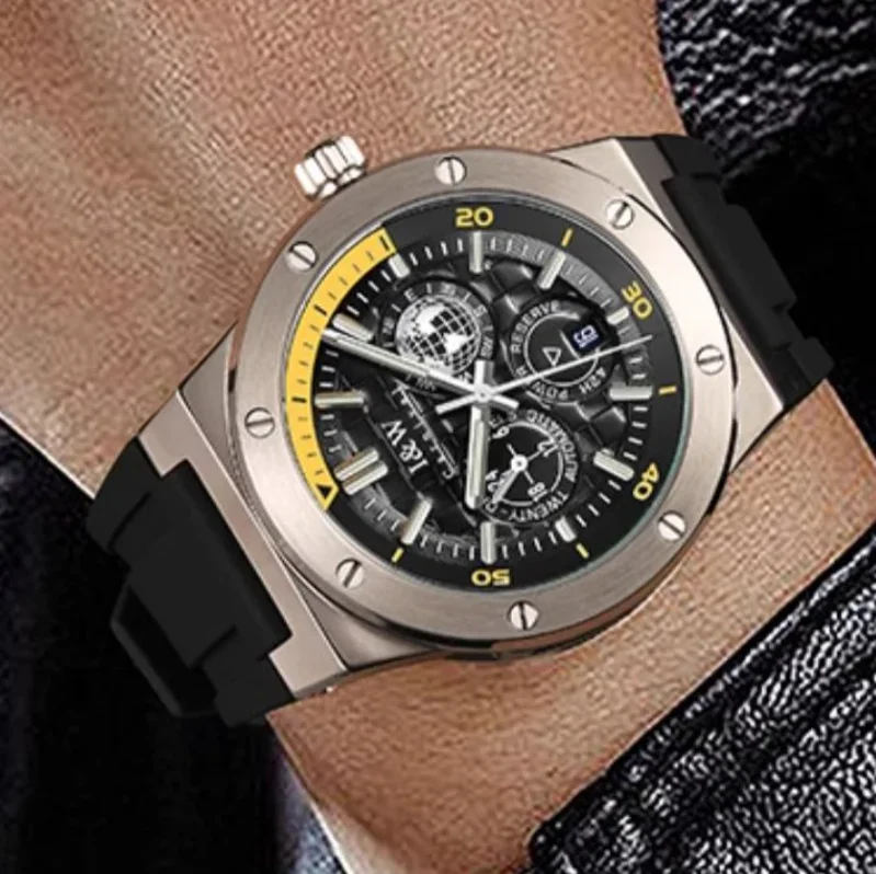 I&W Men Automatic Watch 42mm Mechanical Wristwatch Waterproof Luminous Sapphire Mirror Power Reserve Display