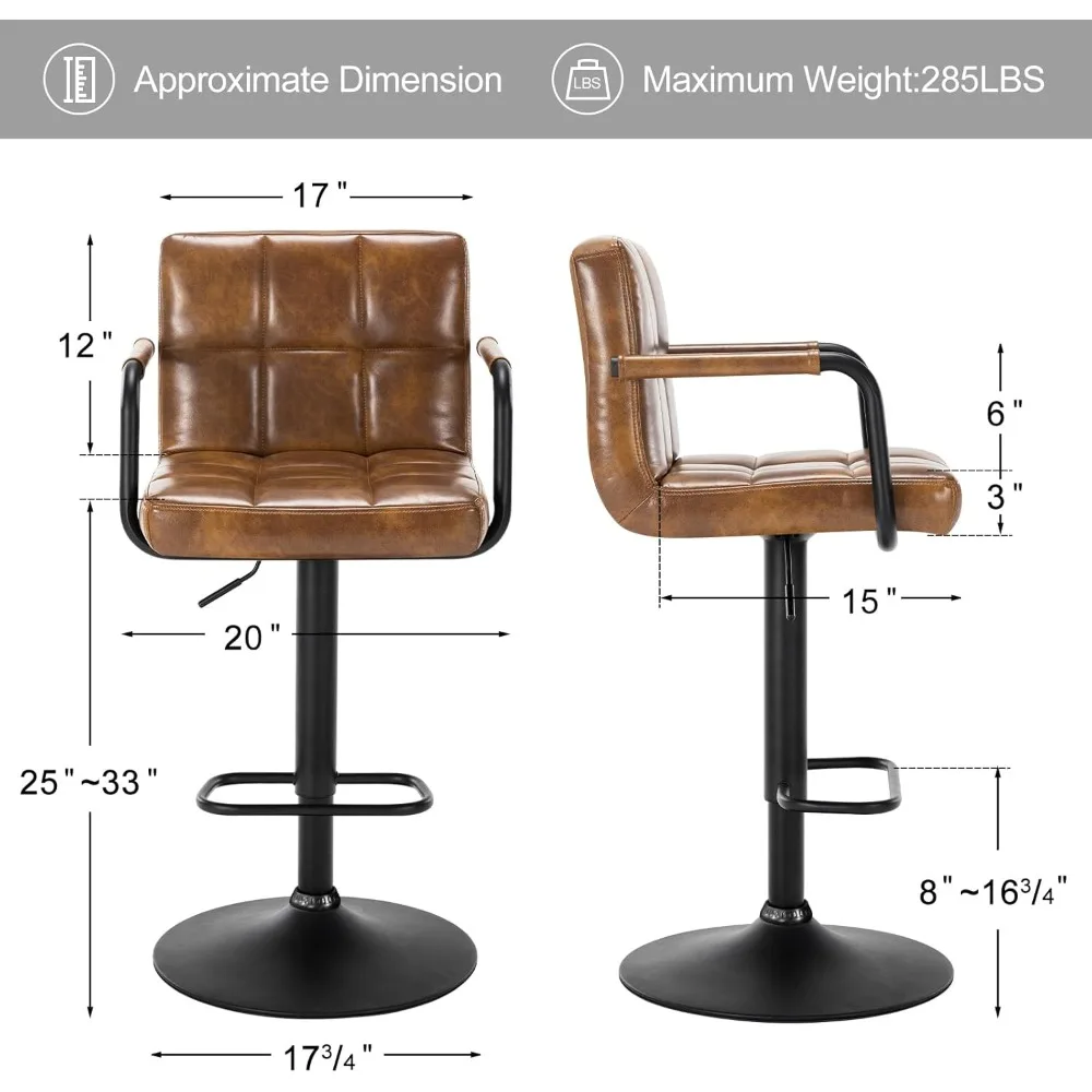 Набор табуретов of 2, поворотные барные стулья, стулья, стулья с подлокотниками, кожаные барные стулья, стулья для кухонного острова