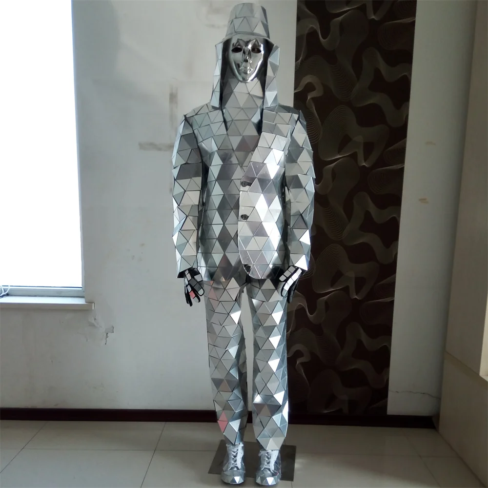 Cool New Acrylic Mirror Man Costumes Robot Suit DJ Bar Show Performance Hat Shoes Warm-Up Activity Clothes