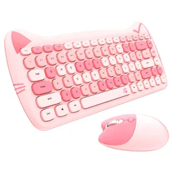 Cute Cat 2.4G Wireless Quiet Small Keyboard Mouse Combos Set Girl Gift Macarone Pink Purple Yellow For Tablet PC Laptop ipad m3