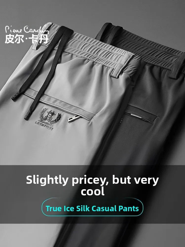 

Pierre Cardin High-End Ice Silk Men's Casual Pants Loose Straight Leg Elastic Summer Thin Qui Dry Sport Long Trousers