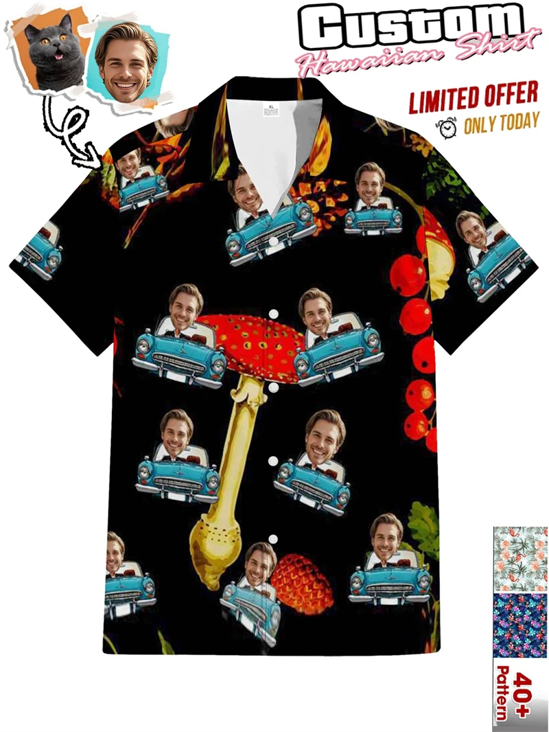 

2026 Мужские гавайские рубашки с индивидуальным дизайном (с изображением питомца), забавный пляжный принт, на пуговицах, повседневная летняя одежда для вечеринок, для мужчин и женщин