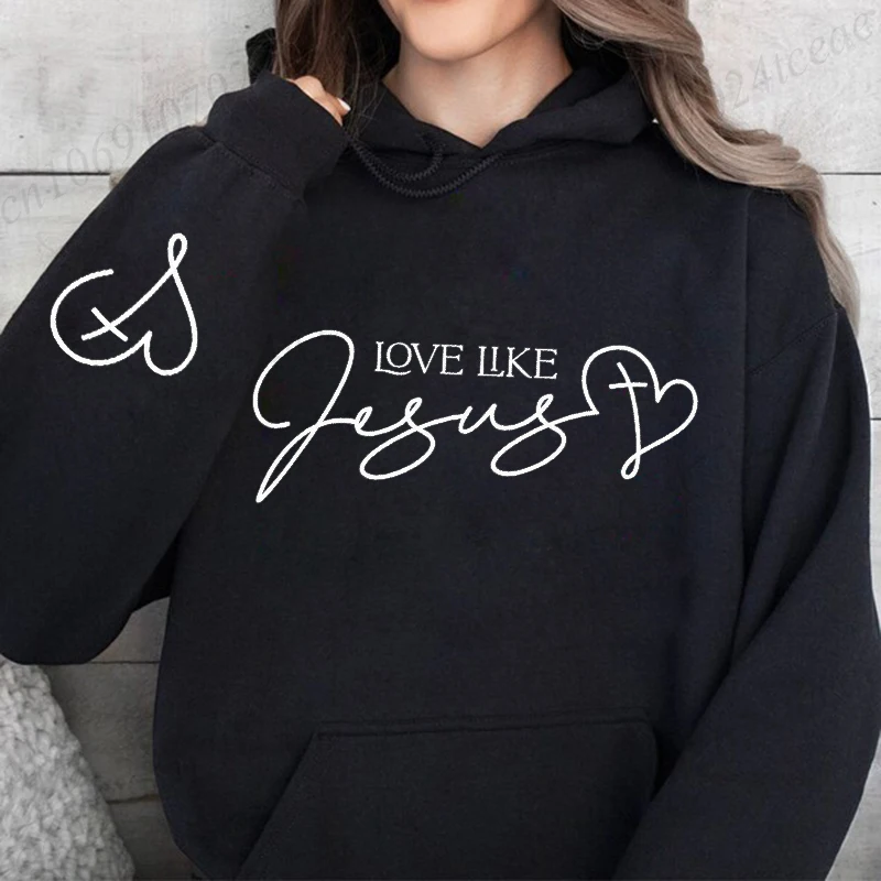 Casual dameshoodies Love Like Jesus Print Sweatshirts Sport Home Pullover Tops Straat Christelijk Geloof Ontwerp Dameskleding