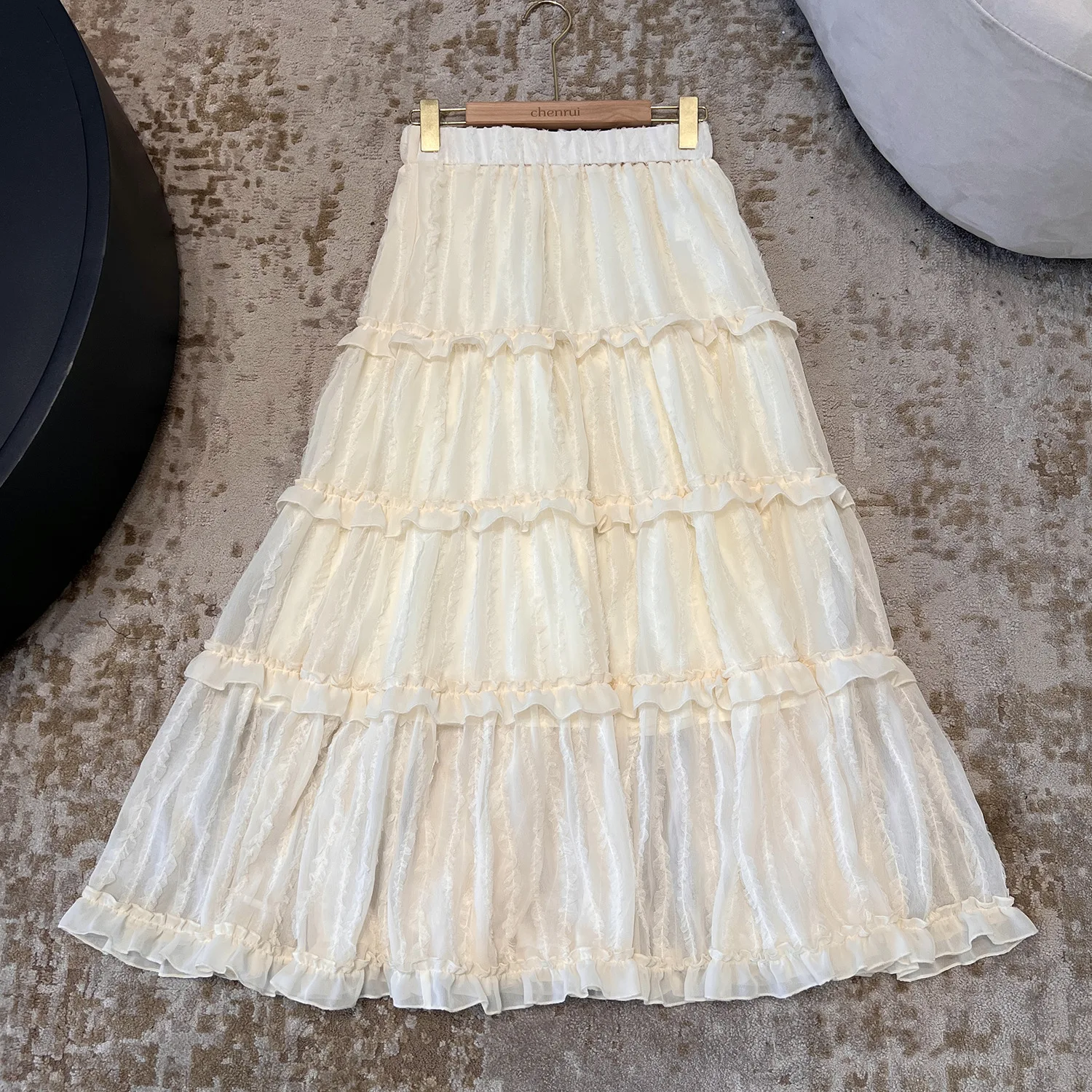 

2025 new embroidery lace elastic high waist A line swing long skirt y2k clothes