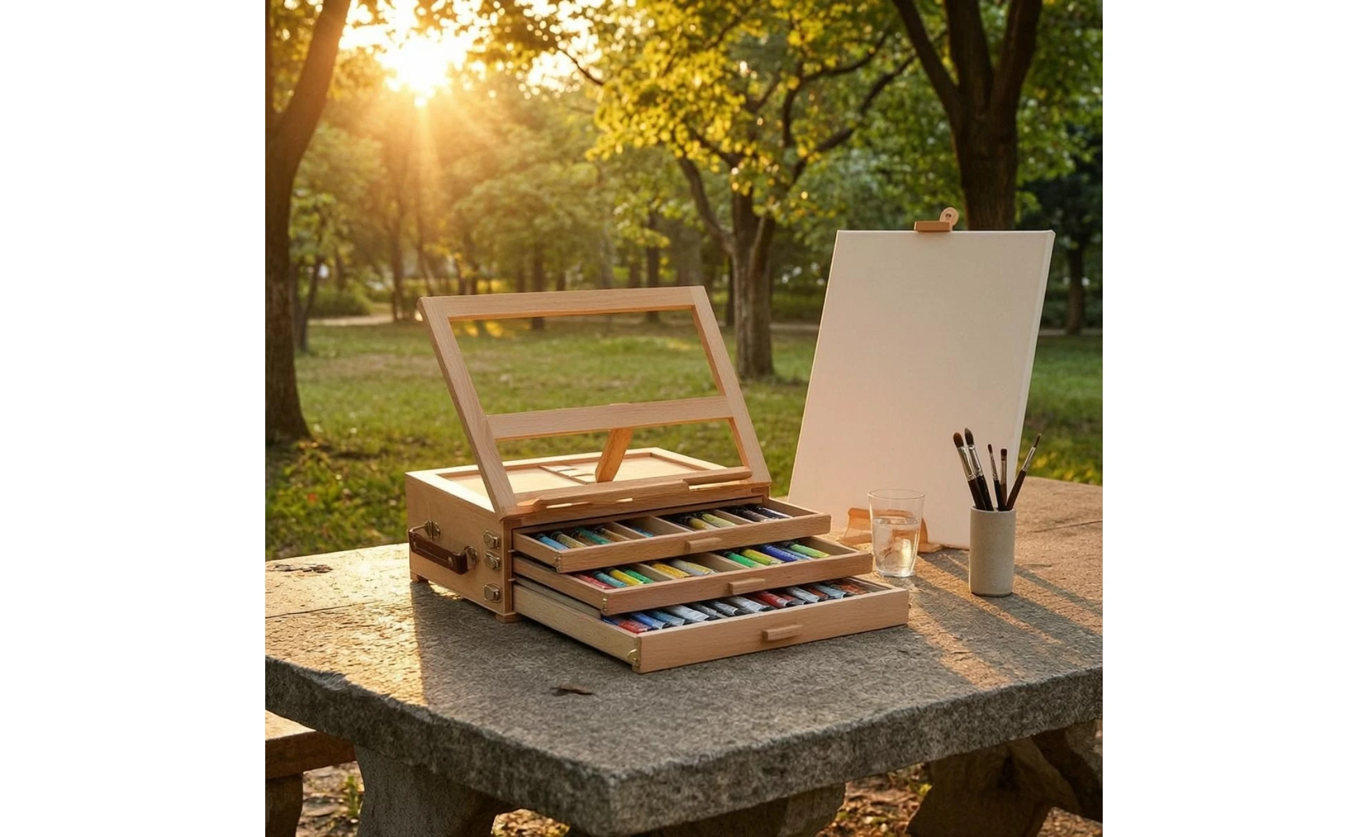 Desktop Sketchbox Easel Beechwood Artist Box with Easel Painting Stand Portable Art Supply Wooden for Hobby Painters