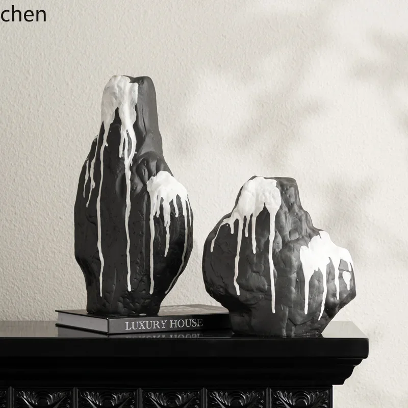 YFY Vintage Distressed Ceramic Snow Mountain Rockery Art Ornament High-end Tea Room Study Decoration Piece
