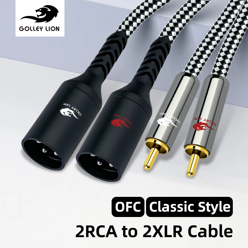 

GOLLEY LION Flagship 2RCA to 2XLR Audio Cable – Delivers Voltage Mane Diamond-Fanged Clarity, Converts Unbalanced to Balanced Au