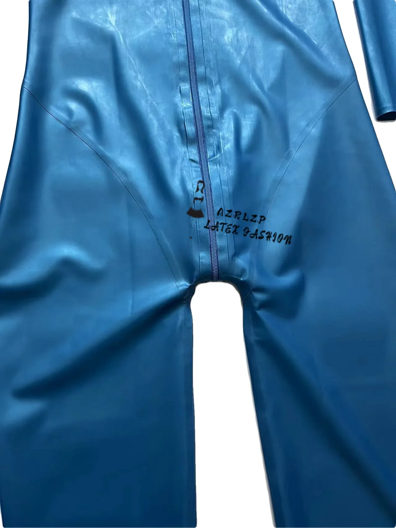 Unisex  Metallic Blue Sexy Latex Catsuit  Rubber Bodysuit Back Zipper Handmade