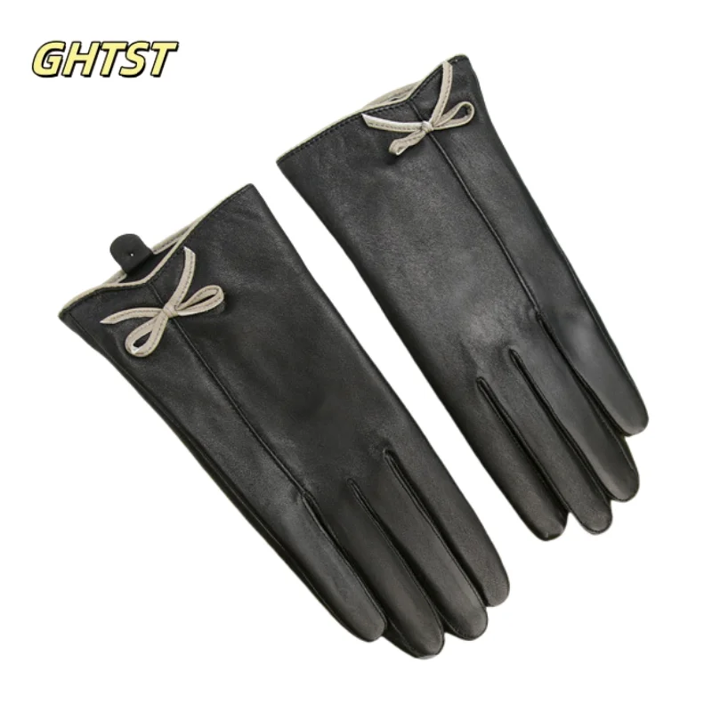 

Новая мода для вождения и езды на велосипеде, зимняя женская черная кожаная овчина, сохраняющая тепло, подкладка, толстый бант из овчины, аксессуары для мотоциклов