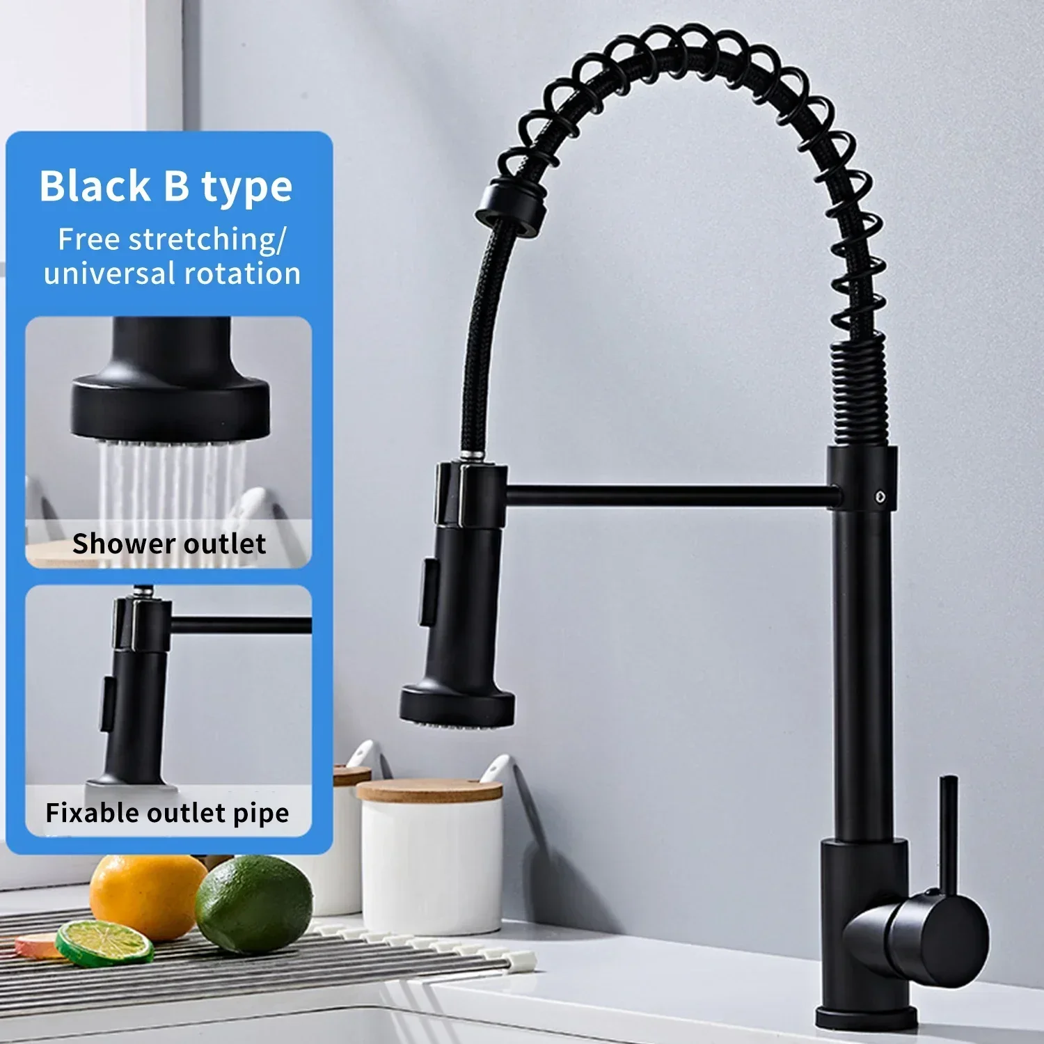 Küchenarmaturen Feder-Küchenarmatur mit Ausziehbarer Brause 360° ° Drehbarer Einhand-Wasserhahn für Heiß- und Kaltwasser aus Edelstahl mit Dual-Modus-Auslauf, Spritzschutz und Wassersparfunktion für Küche und Haushalt – Detail 8