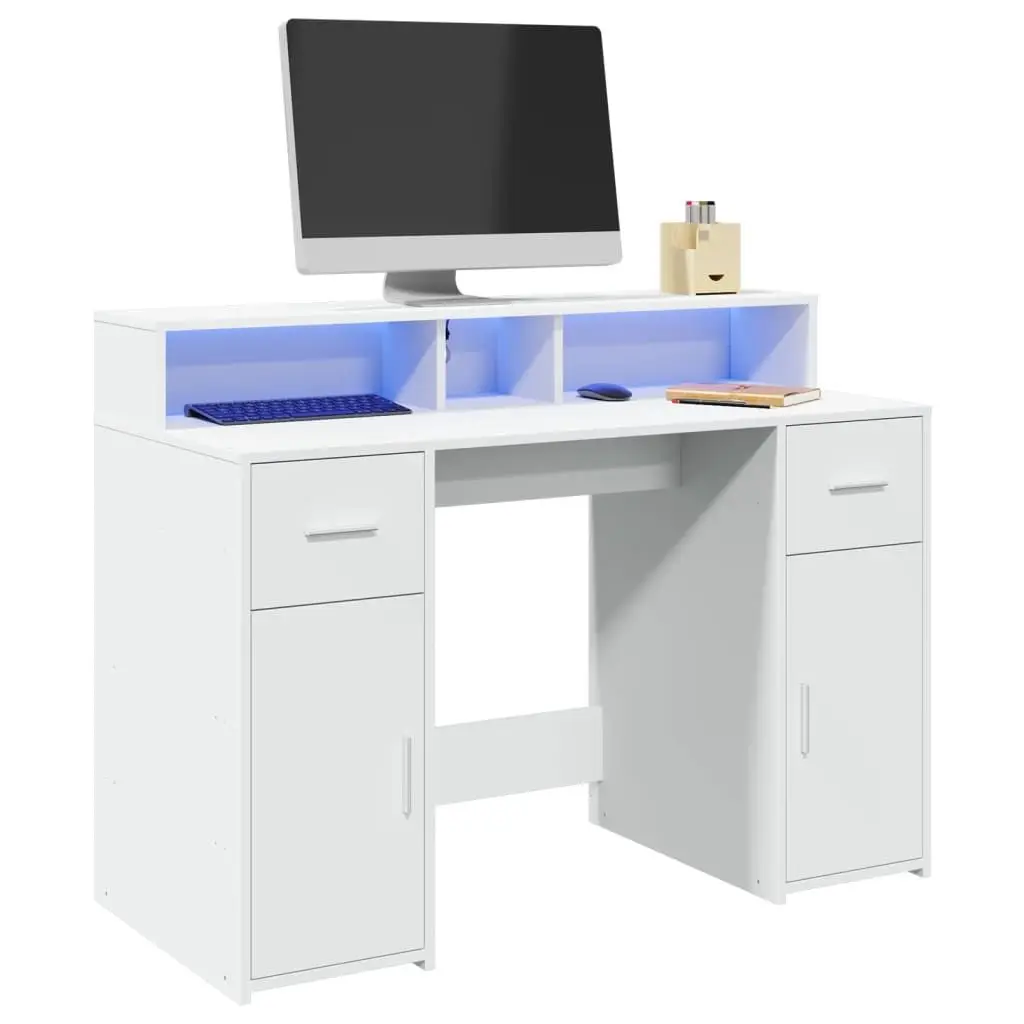 

Desk with LED Lights White 47.2x21.7x35.8" Engineered Wood